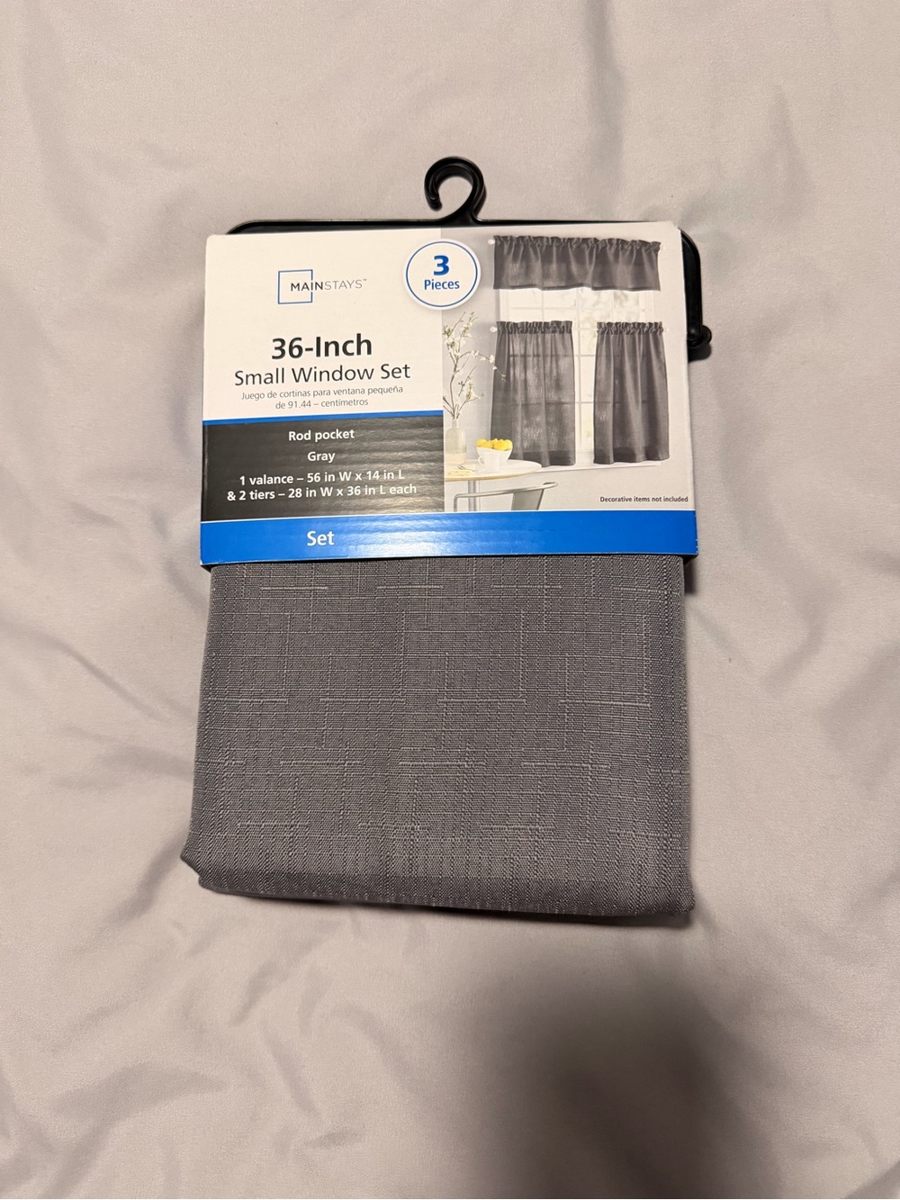 Mainstays Gray 3-Piece Small Window Curtain Set